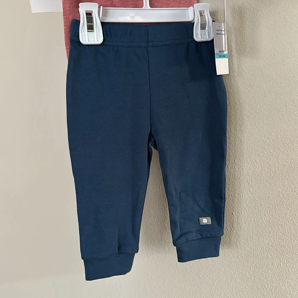 Lucky Brand Infant Boy 3 Pcs Set 6-9 Months Bodysuit Pant Good Luck Good Fortune